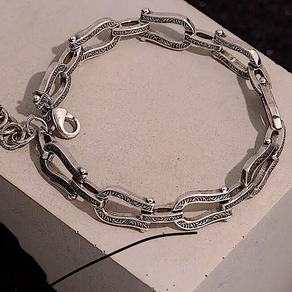 Sterling Silver Horseshoe engraved Bracelet HorseBit Snaffle Bit D Ring Stirrup